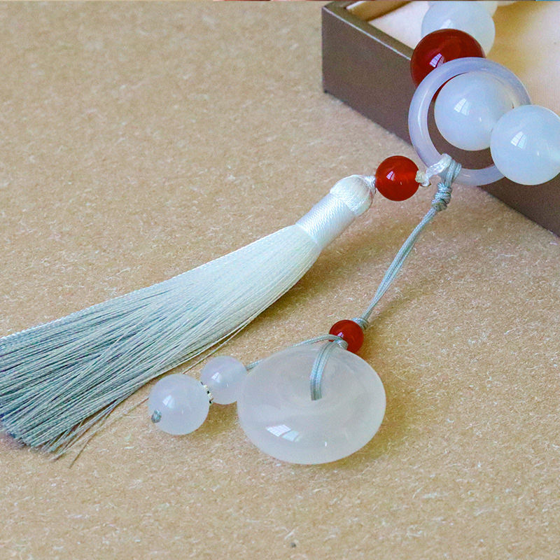 Nimara Ritual White Agate Red Agate Luck Wrist Mala Tassels Pocket Mala Car Decoration