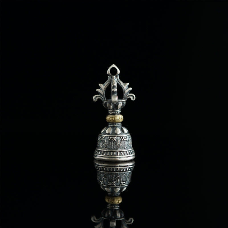 Nimara Ritual Tibet 925 Sterling Silver Om Mani Padme Hum Dorje Bell Vajra Engraved Enlightenment Pendant Hanging Decoration