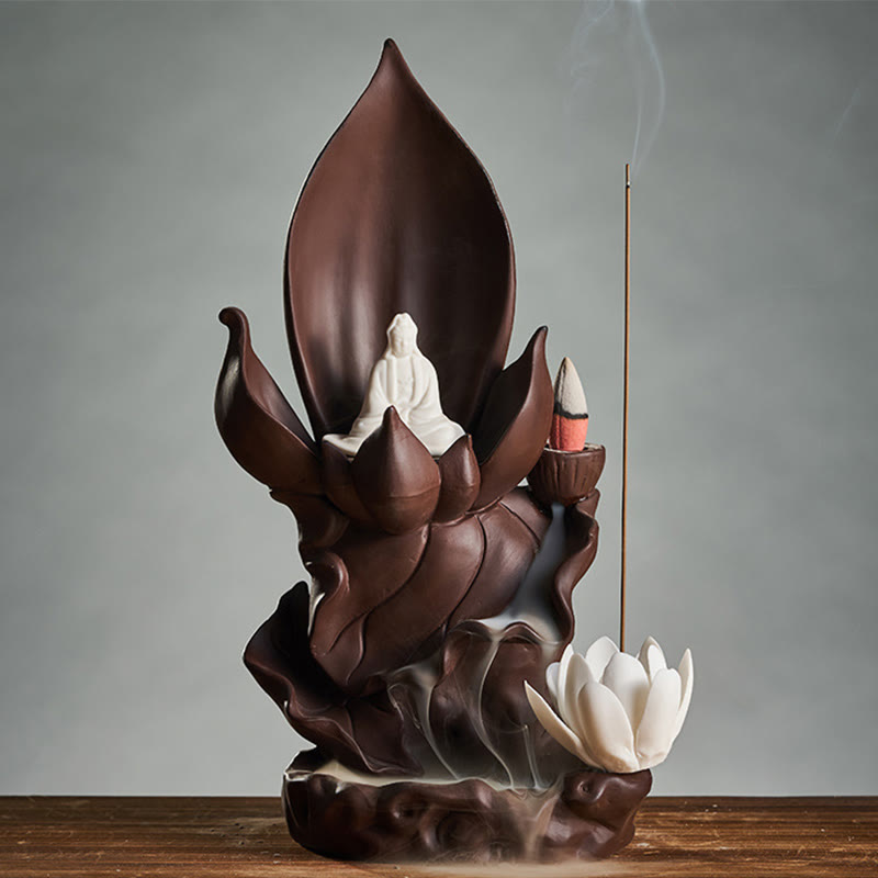 Nimara Ritual Lotus Buddha Avalokitesvara Enlightenment Purple Clay Incense Burner Decoration