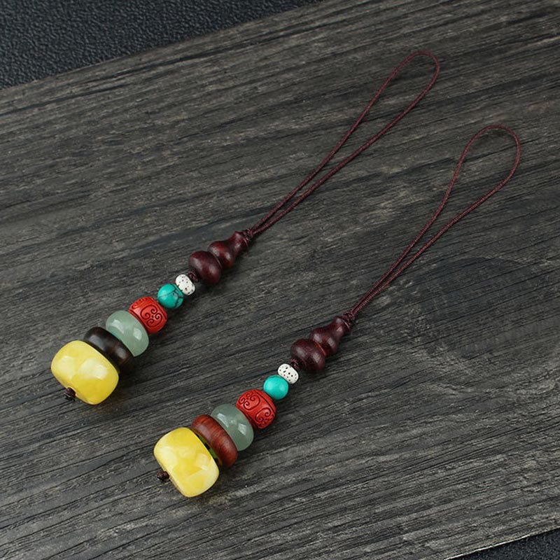 Nimara Ritual Green Sandalwood Ebony Wood Gourd Seven Layer Pagoda Positive Phone Hanging Decoration