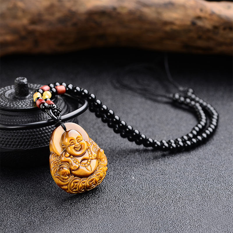 Nimara Ritual Tiger's Eye Laughing Buddha Blessing Necklace