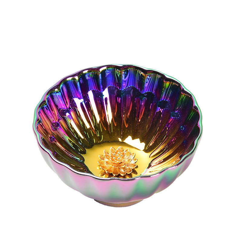 Nimara Ritual Lotus Peacock Inlaid Multicolored Chinese Jianzhan Ceramic Teacup Kung Fu Tea Cup