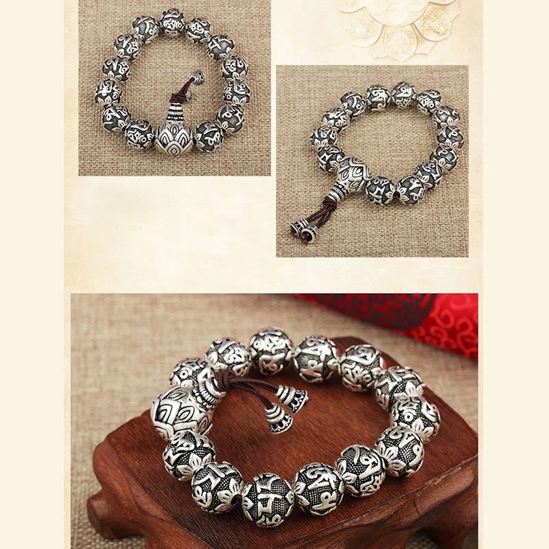 Nimara Ritual Tibetan Om Mani Padme Hum Carved Alloy Beads Amulet Bracelet