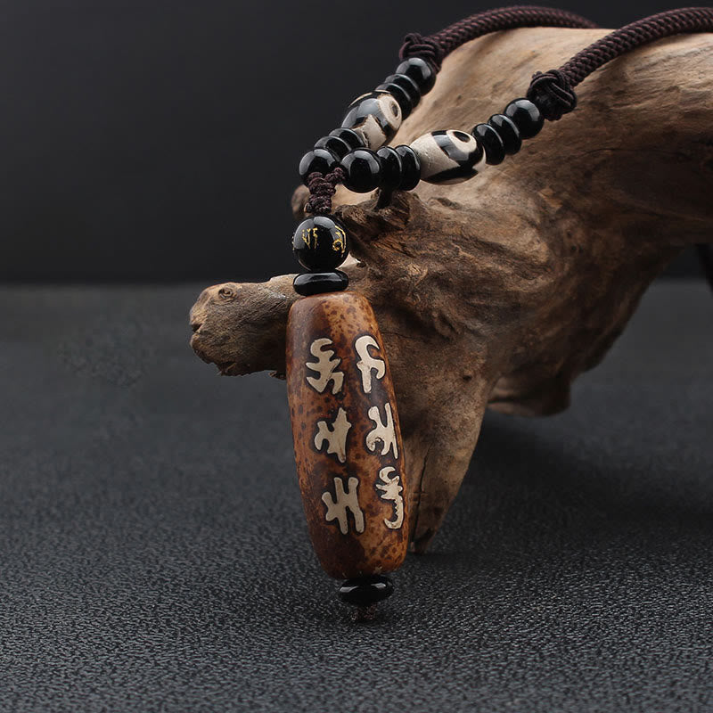 Nimara Ritual Tibet Om Mani Padme Hum Dzi Bead Avalokitesvara Pattern Wealth Necklace Pendant