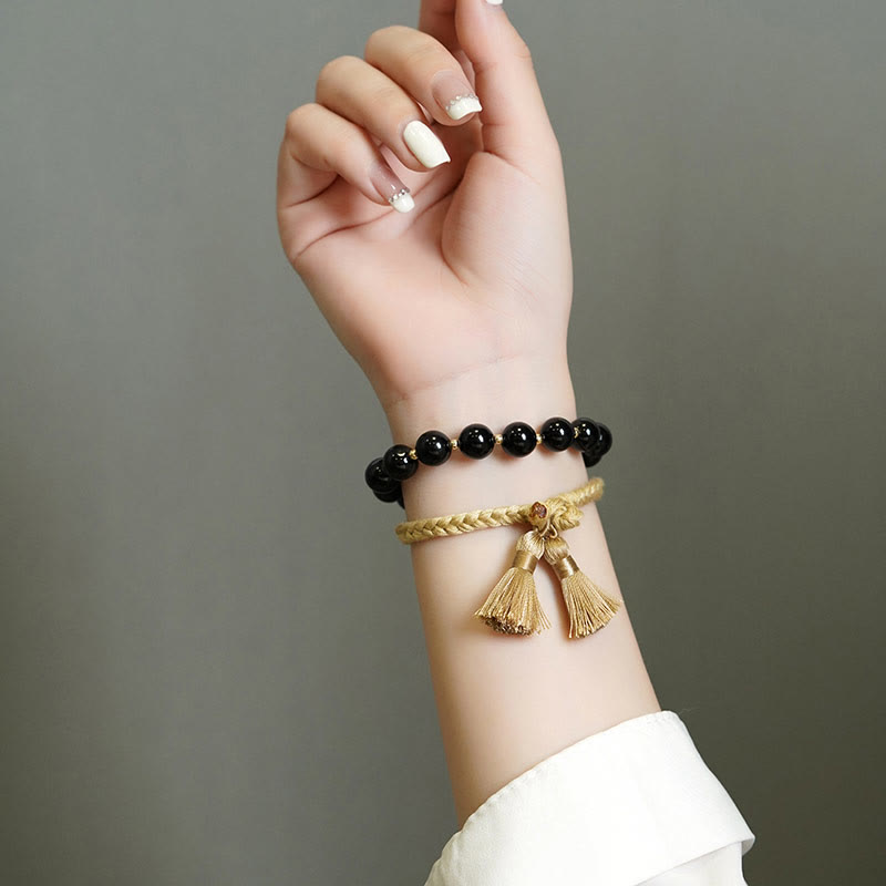 Nimara Ritual 2Pcs Black Onyx Bead Support Protection String Bracelet