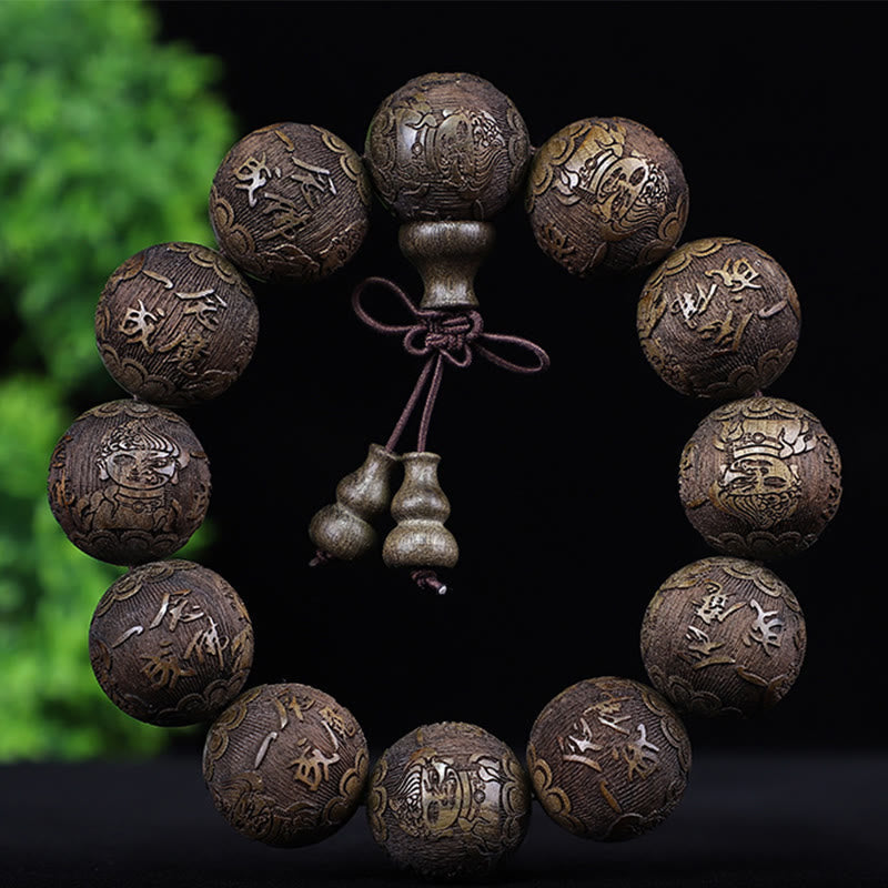 Nimara Ritual Chinese Zodiac Rosewood Ebony Copper Coin PiXiu Carved Warmth Bracelet