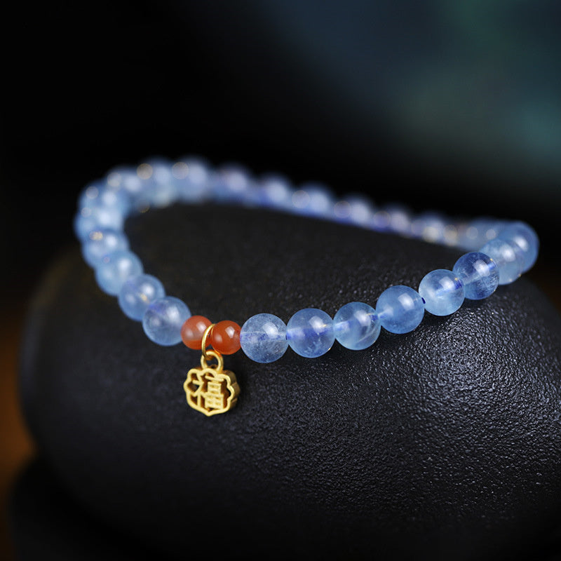 Nimara Ritual Natural Aquamarine Red Agate Healing Charm Bracelet
