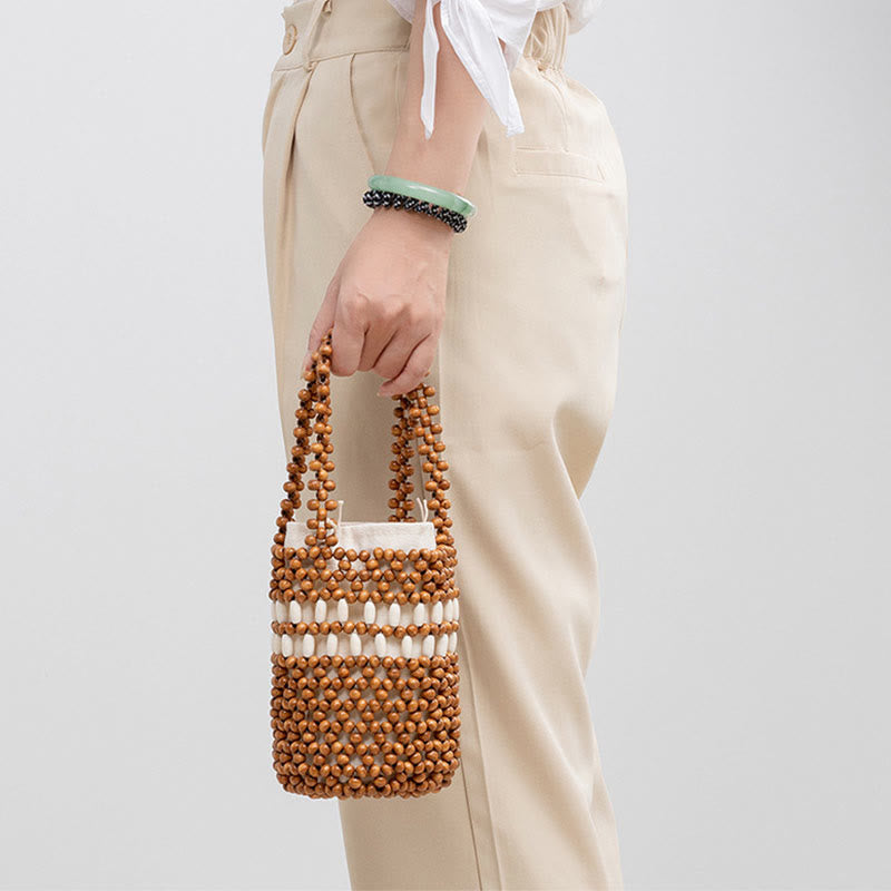 Nimara Ritual Hand-woven Bucket Portable Wooden Beads Handbag