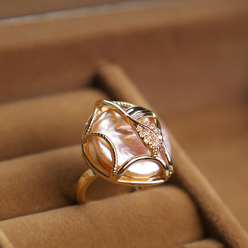 Nimara Ritual Pearl Copper Plated Gold Flower Happiness Wealth Ring