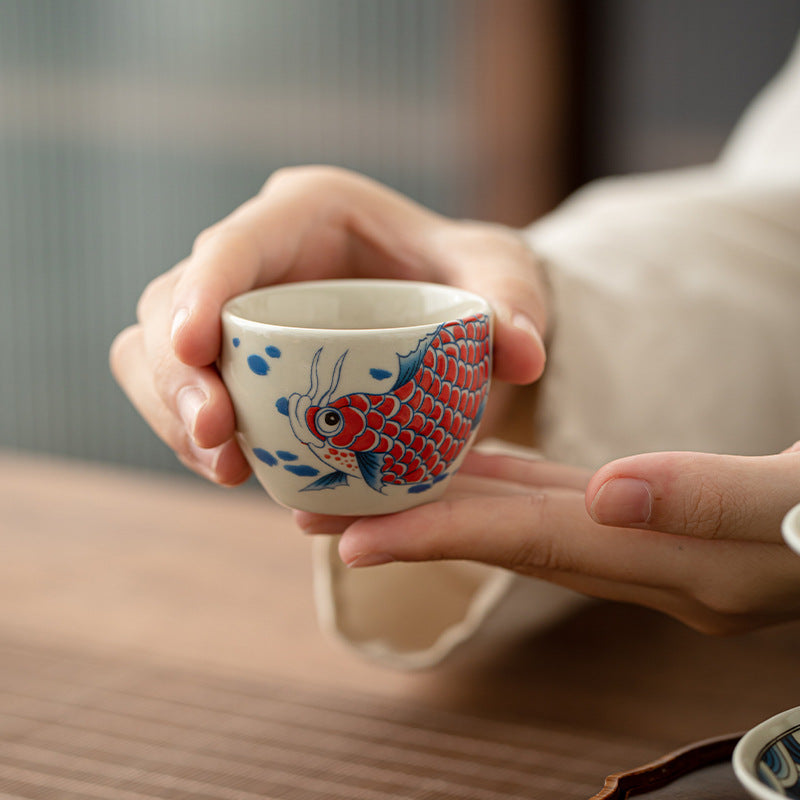 Nimara Ritual Koi Fish Arowana Peony Sunflower Ceramic Teacup Kung Fu Tea Cup 60ml