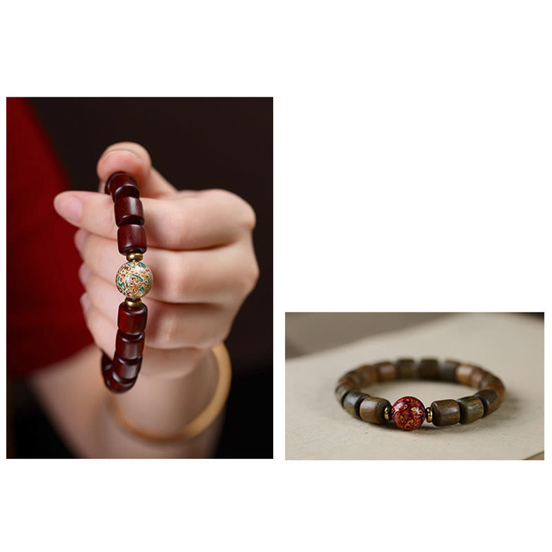 Nimara Ritual Natural Green Sandalwood Small Leaf Red Sandalwood Lacquer Bead Peace Bracelet
