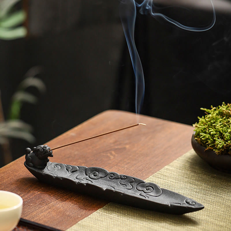 Nimara Ritual Auspicious Clouds Pixiu Healing Ceramic Stick Incense Burner Decoration