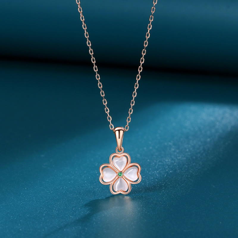 Nimara Ritual 925 Sterling Silver Four Leaf Clover Chrysoberyl Cat Eye Love Necklace Pendant