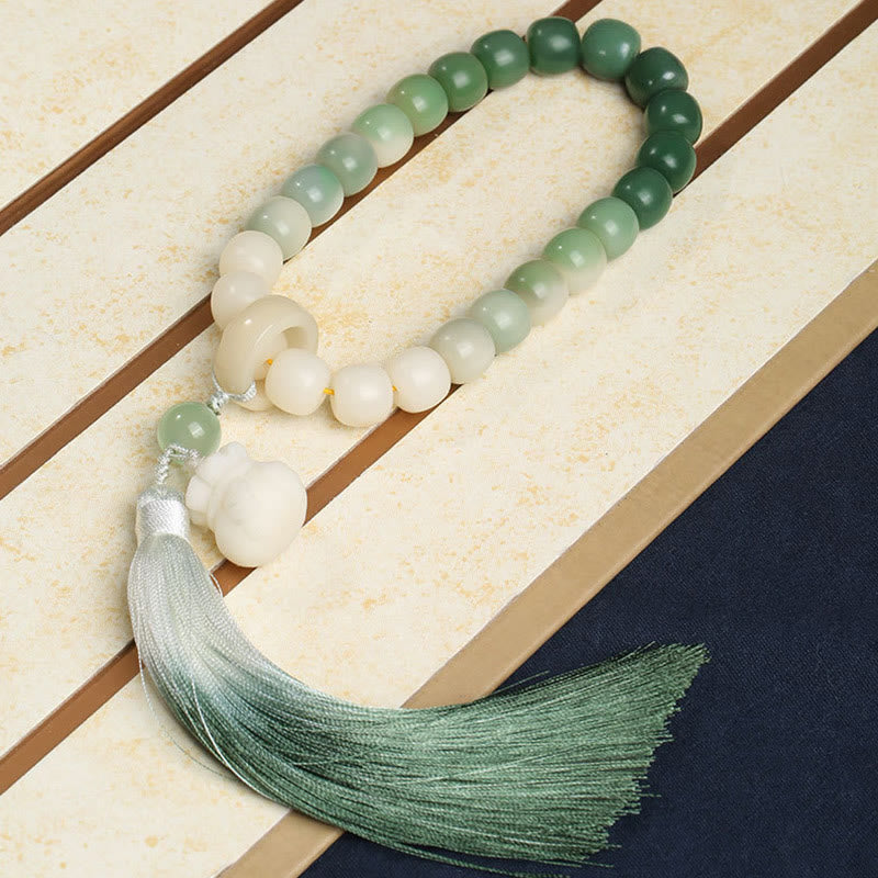 Nimara Ritual Natural Gradient Bodhi Seed Fortune Money Bag Lotus Wisdom Tassel Wrist Mala