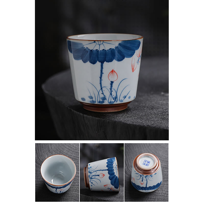Nimara Ritual Lotus Flower Leaf Bamboo Ceramic Teacup Kung Fu Tea Cups