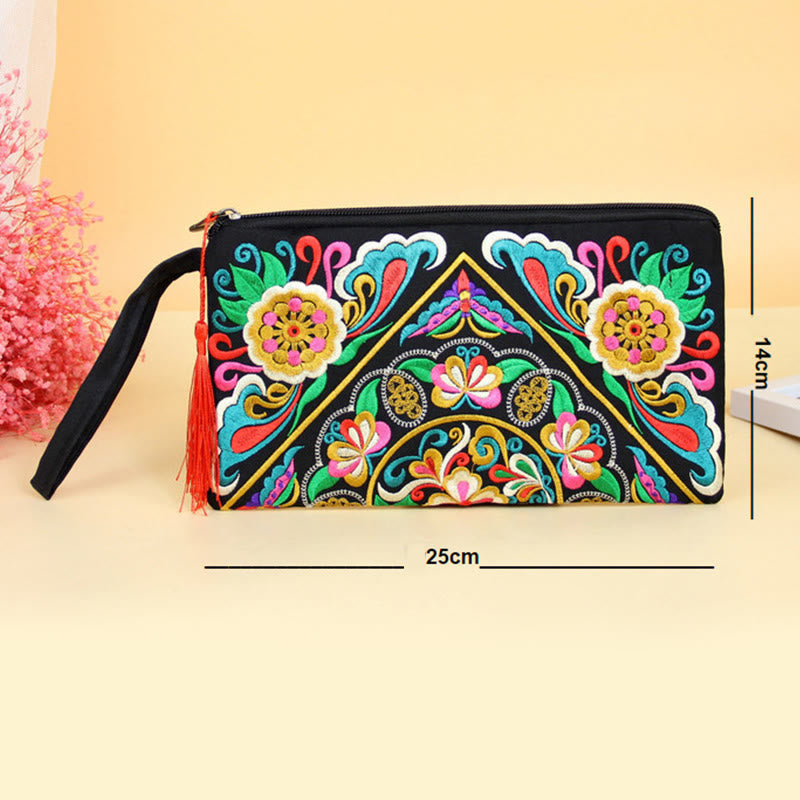 Nimara Ritual Dragon Butterfly Cosmos Flower Embroidery Wallet Shopping Purse