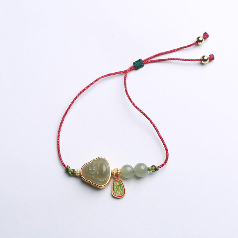 Nimara Ritual Natural Jade Buddha Abundance Red String Weave Bracelet