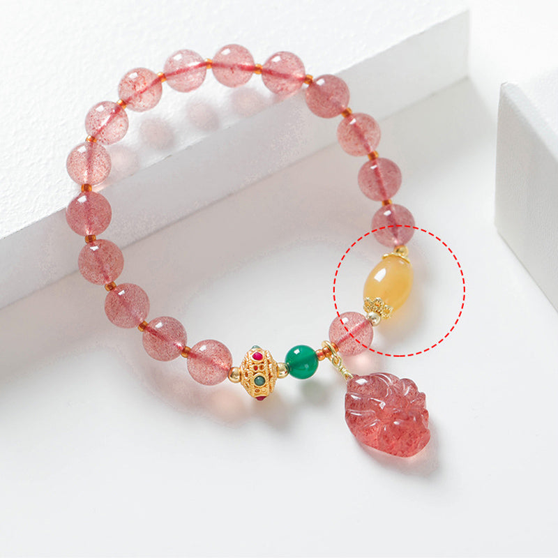 Nimara Ritual Natural Strawberry Quartz Nine Tailed Fox Healing Bracelet
