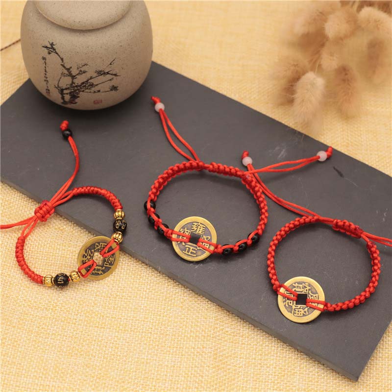 Nimara Ritual Copper Coin Fortune Red String Weave Bracelet
