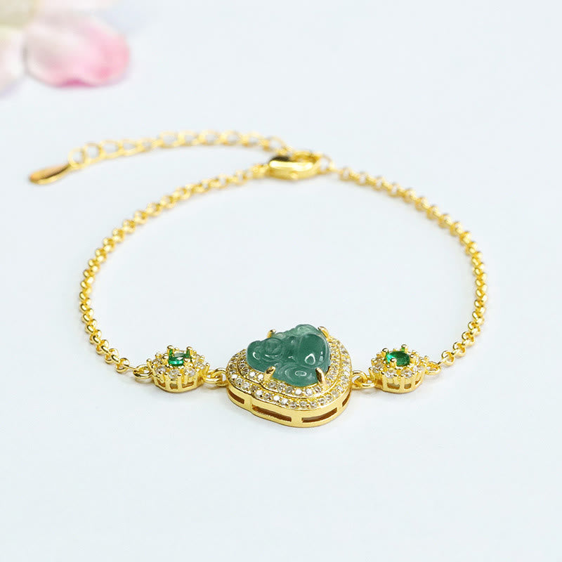 Nimara Ritual Laughing Buddha Green Jade Zircon Luck Chain Bracelet