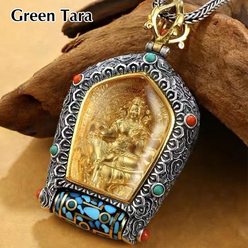 Nimara Ritual Tibet Chinese Zodiac Natal Buddha Thangka Prosperity Rotatable Dzi Bead Necklace Pendant