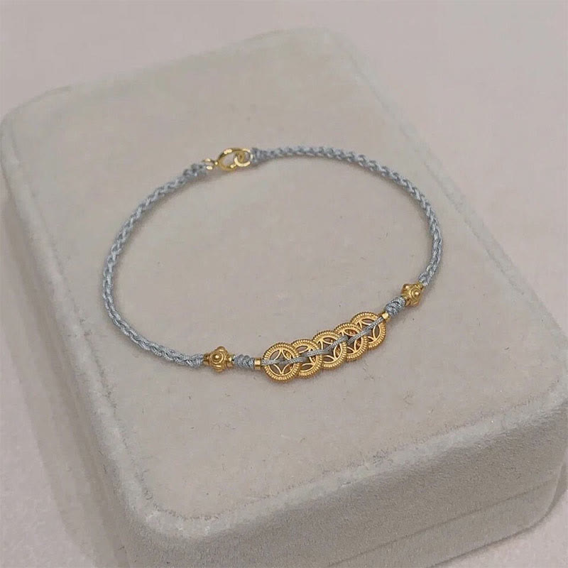 Nimara Ritual Copper Coin Fortune Tree Pearl Luck Blue Rope Braided Bracelet