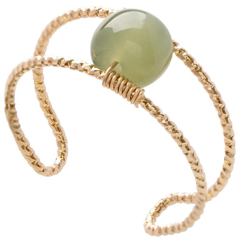 Nimara Ritual Round Jade Pearl Bead Double Layer Copper Luck Adjustable Ring