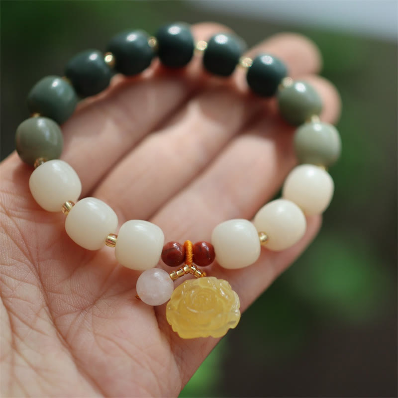 Nimara Ritual Gradient Bodhi Seed Amber Lotus Peace Bracelet