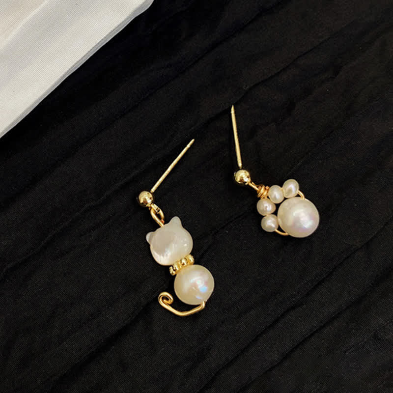 Nimara Ritual Cute Cat Paw Pearl Wisdom Stud Drop Earrings