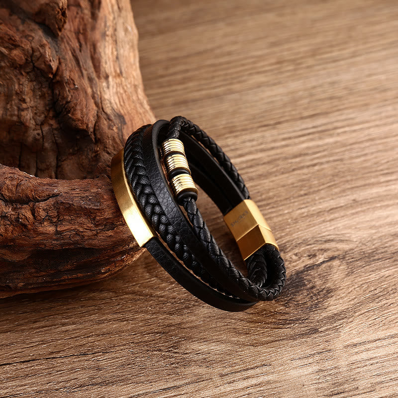 Nimara Ritual Leather Multi-Layer Titanium Steel Balance Braided Magnetic Buckle Bracelet