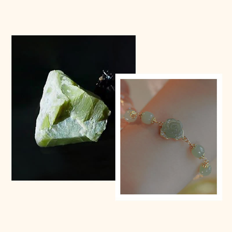 Nimara Ritual 14K Gold Plated Hetian Jade Rose Flower Luck Chain Bracelet