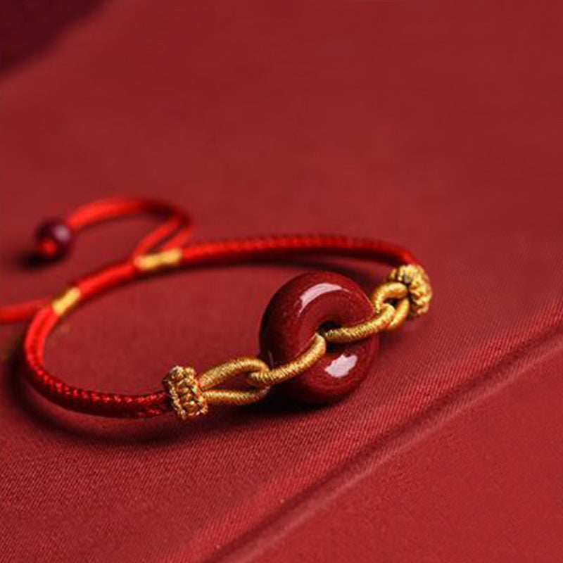 Nimara Ritual Handmade Cinnabar Peace Buckle Blessing Braided Rope Bracelet