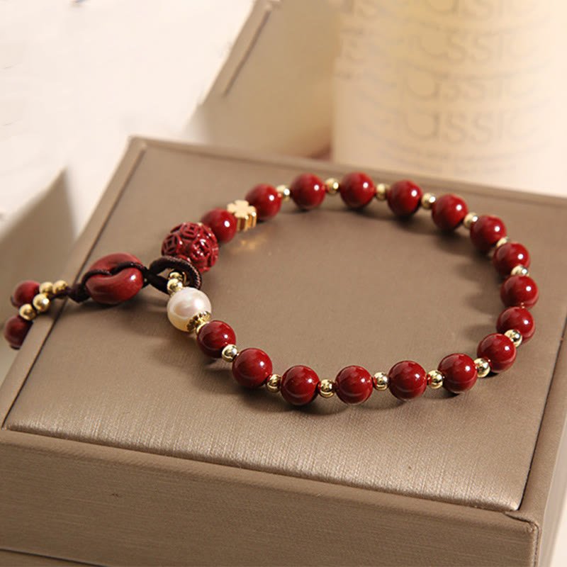 Nimara Ritual Natural Cinnabar Peace Buckle Copper Coin Charm Blessing Bracelet