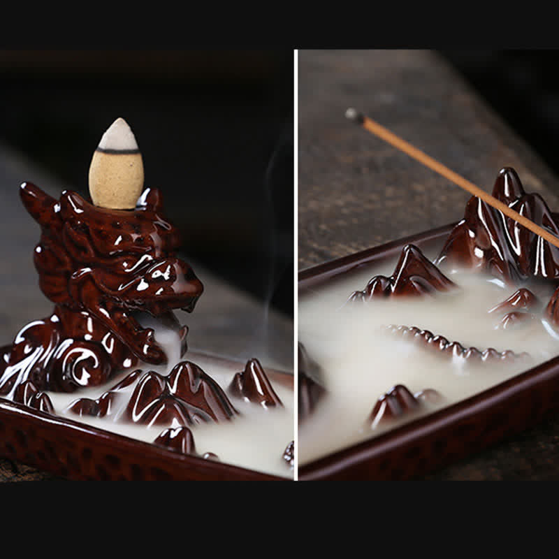 Nimara Ritual Dragon Mountain Strength Ceramic Incense Burner Decoration
