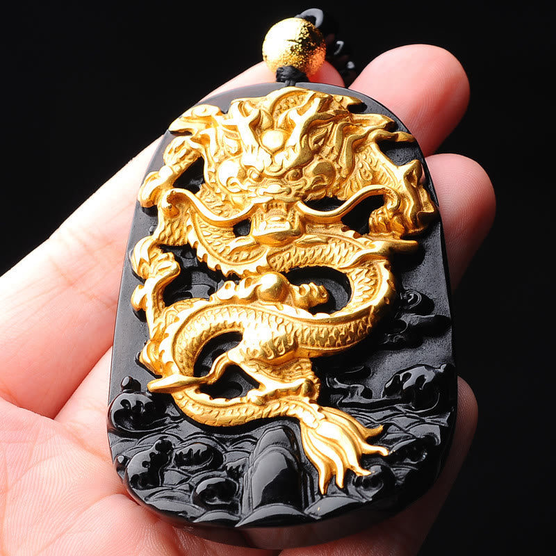 Nimara Ritual 18k Gold-plated Dragon Obsidian Lucky Pendant Necklace