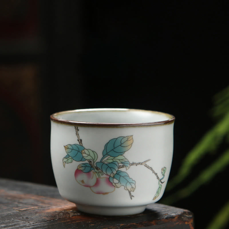 Nimara Ritual Loquat Lychee Snow Scenery Landscape Grape Apple Ceramic Teacup Kung Fu Tea Cup