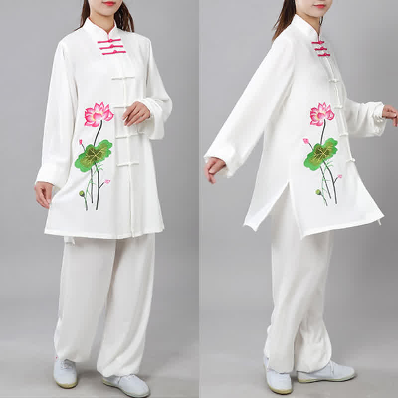 Nimara Ritual Lotus Flower Leaf Pattern Tai Chi Meditation Prayer Spiritual Zen Practice Clothing Women's Set
