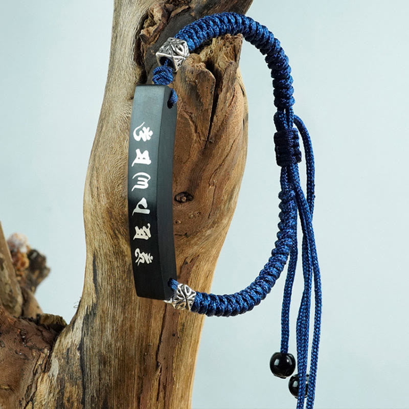 Nimara Ritual Buddhism Six True Words Wood Ebony Wood Silver Inlaid Protection Bracelet