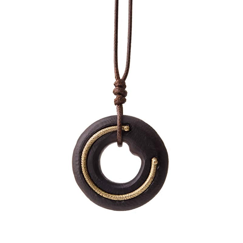 Nimara Ritual Zen Circle Ebony Wood Peace Calm Necklace Pendant