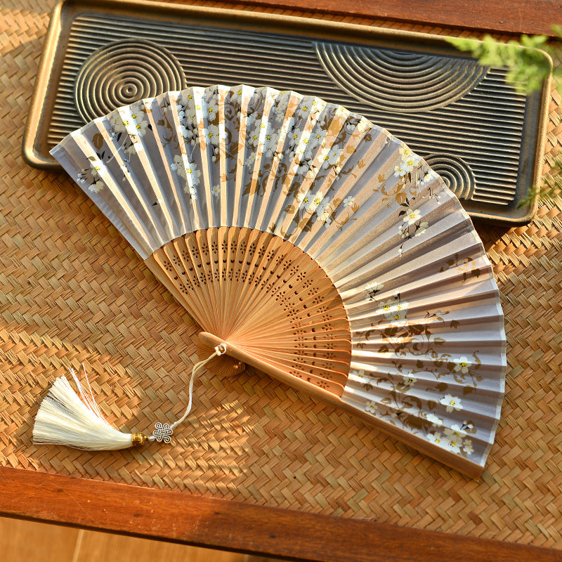 Nimara Ritual Cherry Blossoms Sakura Handheld Bamboo Folding Fan 21cm