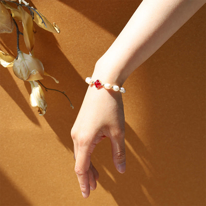 Nimara Ritual Pearl Four Leaf Clover Wealth Chain Bracelet