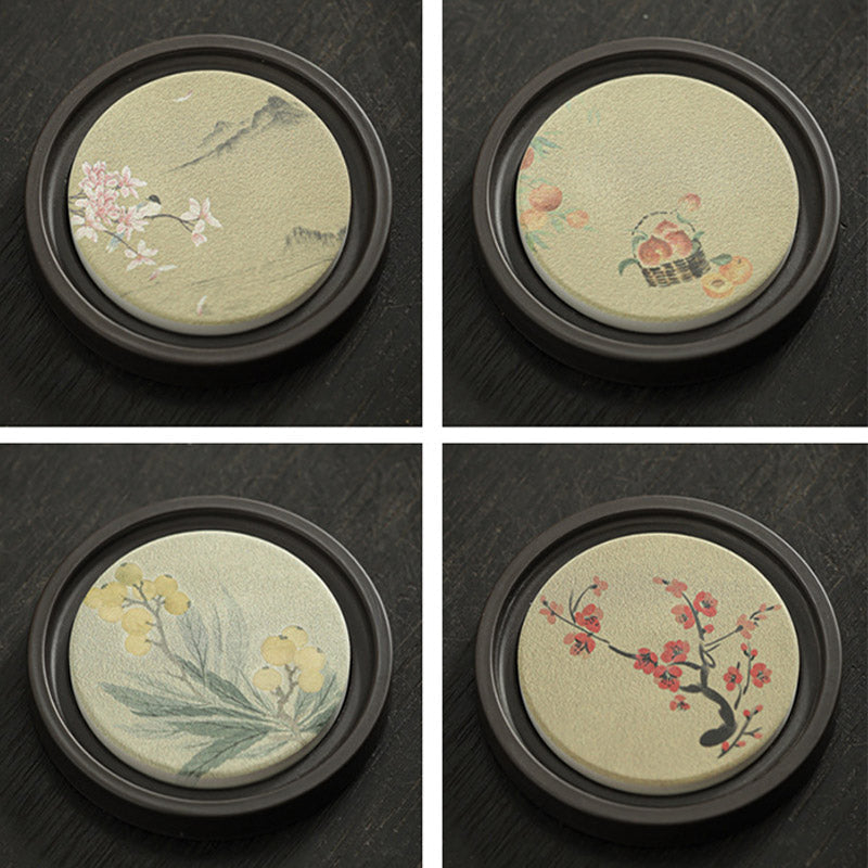 Nimara Ritual Plum Blossom Peach Heart Sutra Loquat Magnolia Persimmon Ceramic Cup Mat Pad Coaster Kung Fu Tea Mat