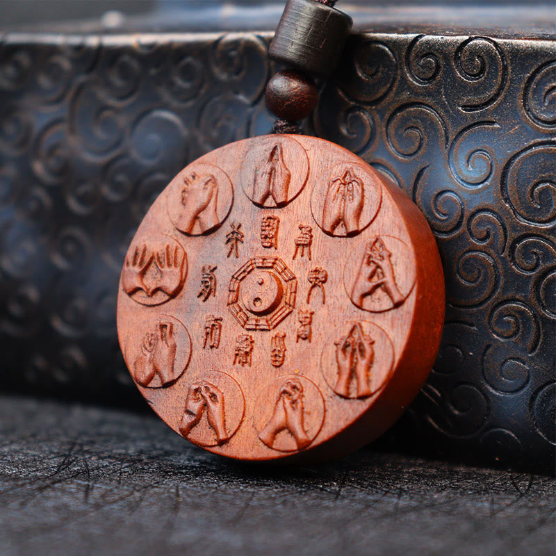 Nimara Ritual Lightning Struck Jujube Wood Yin Yang Bagua Mountain Ghosts Spend Money Protection Necklace Pendant