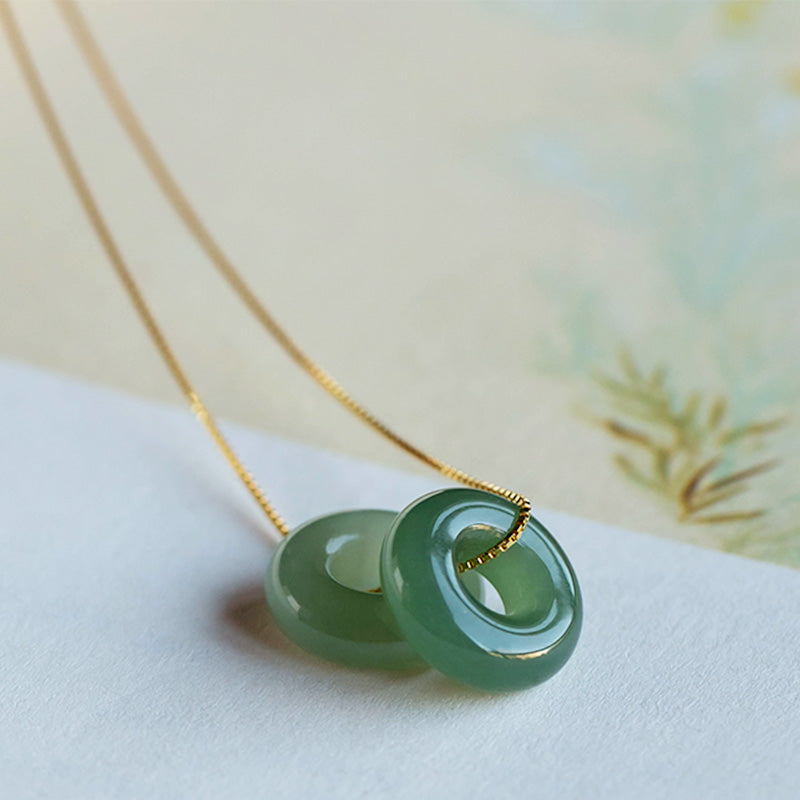 Nimara Ritual Natural Round Jade Peace Buckle Luck Abundance Necklace Pendant
