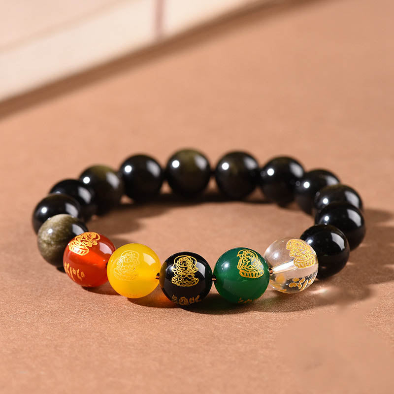 Nimara Ritual Gold Sheen Obsidian Rainbow Obsidian Black Obsidian Five Directions Gods of Wealth Bracelet