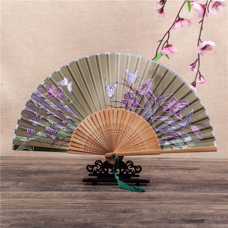 Nimara Ritual Cherry Blossom Lily Butterfly Bamboo Handheld Bamboo Folding Fan 21cm