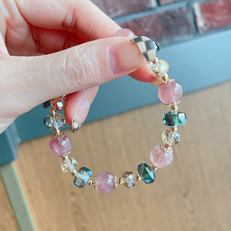 Nimara Ritual Natural Strawberry Quartz Colorful Crystal Positive Bracelet