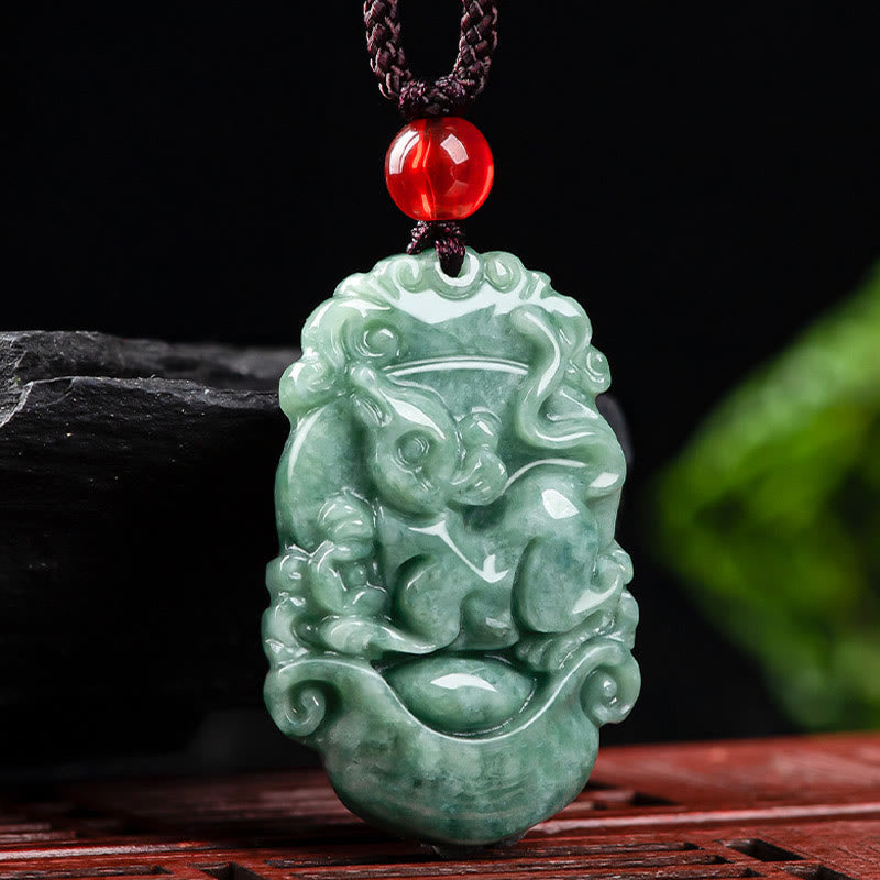 Nimara Ritual Natural Jade 12 Chinese Zodiac Prosperity Necklace Pendant