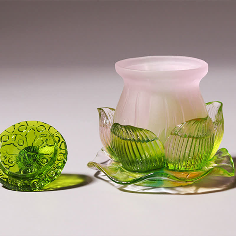Nimara Ritual Feng Shui Lotus Handmade Liuli Crystal Art Piece Home Office Offering Decoration