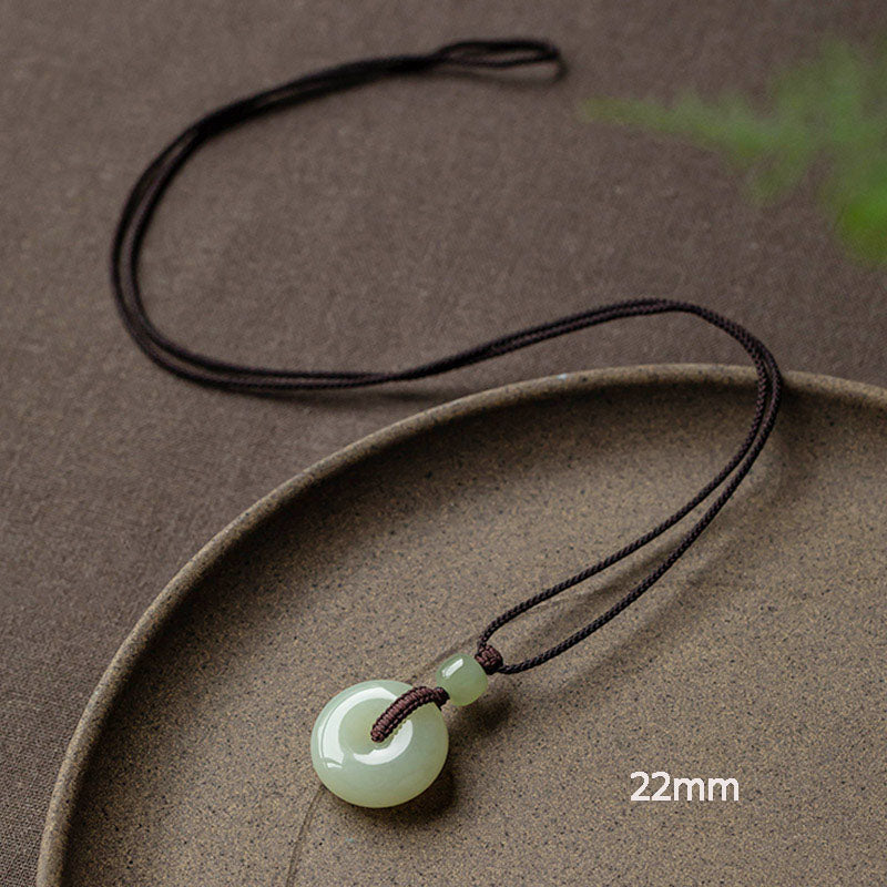 Nimara Ritual Natural Round Jade Peace Buckle Luck Prosperity Necklace Pendant